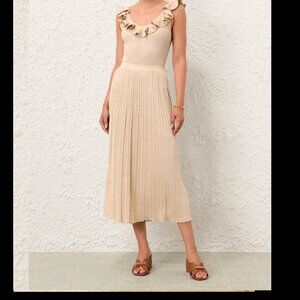 Zimmermann Cream Lurex Halliday Rib Midi Skirt Metallic Knit Size 0 / XS